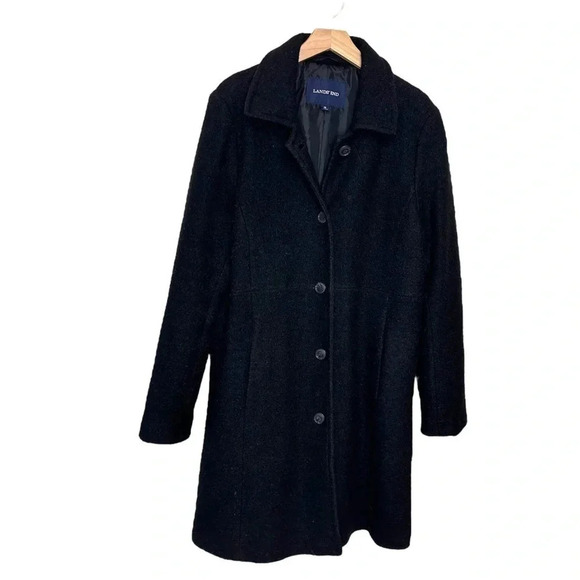 Lands' End size 18 black textured wool blend knee length coat - Picture 6 of 8